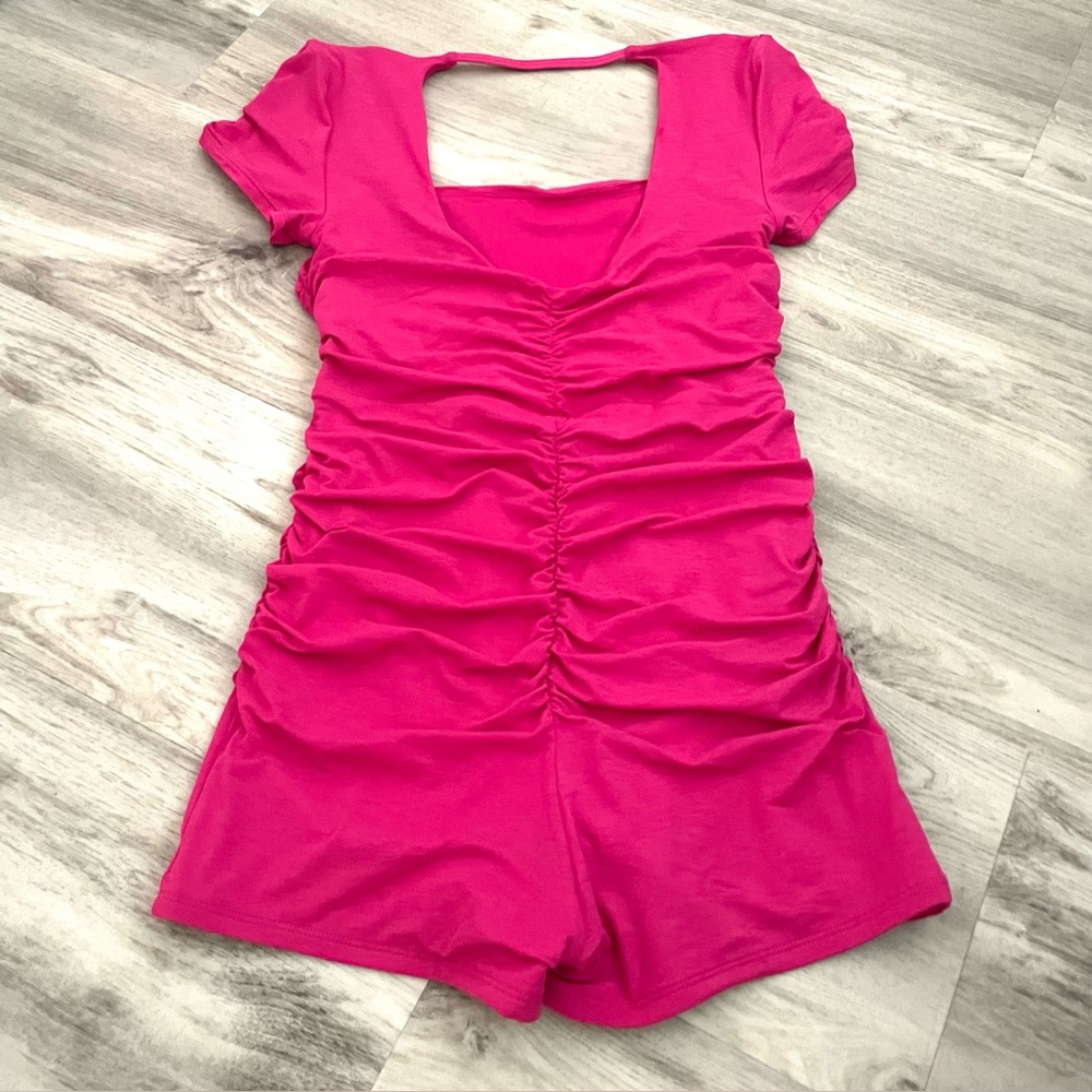 NWOT FP MOVEMENT PIROUETTE SHORTSIE ROMPER PNK ROSE Med - Picture 11 of 13